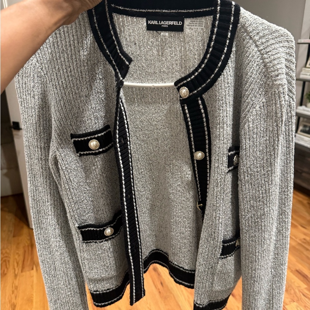 Karl Lagerfeld Gray Cardigan with Black Trim
